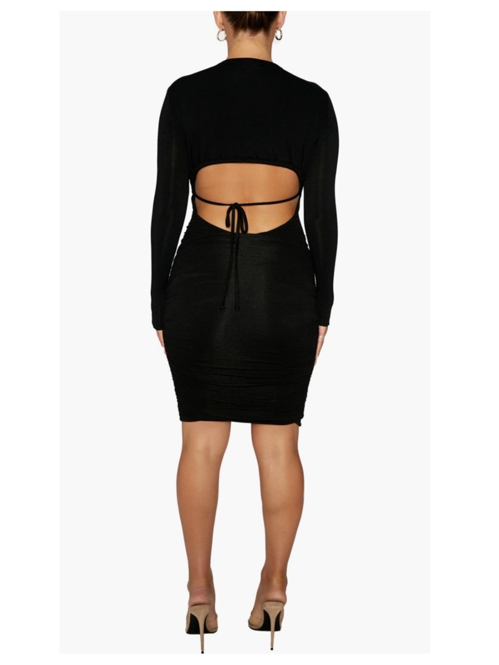 brand NEW: naked wardrobe Black Long-Sleeve Open-Back Bodycon Ruched Dress